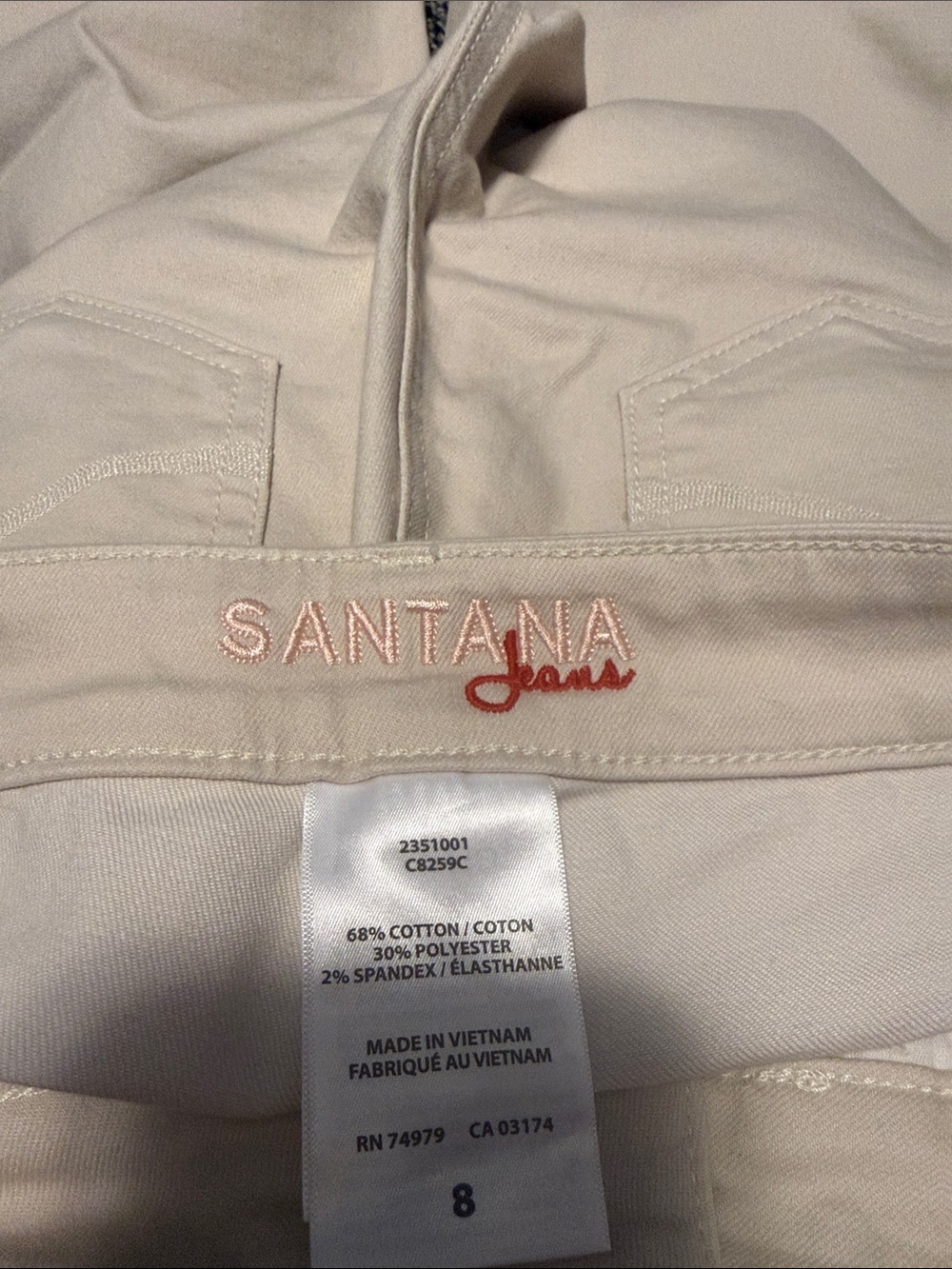 Santana Canada Women’s Ankle & Cropped Jeans in Cream with Pink Logo